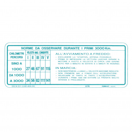 ADESIVO ISTRUZIONI DI RODAGGIO - 1750 / 2000