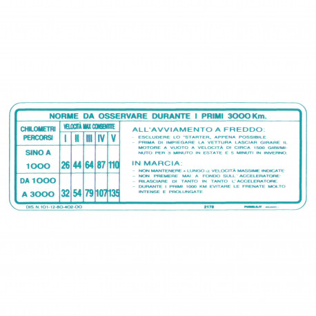 ADESIVO ISTRUZIONI DI RODAGGIO - 1300