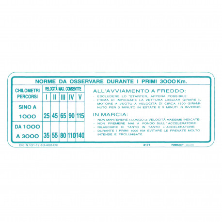 ADESIVO ISTRUZIONI DI RODAGGIO - 1600